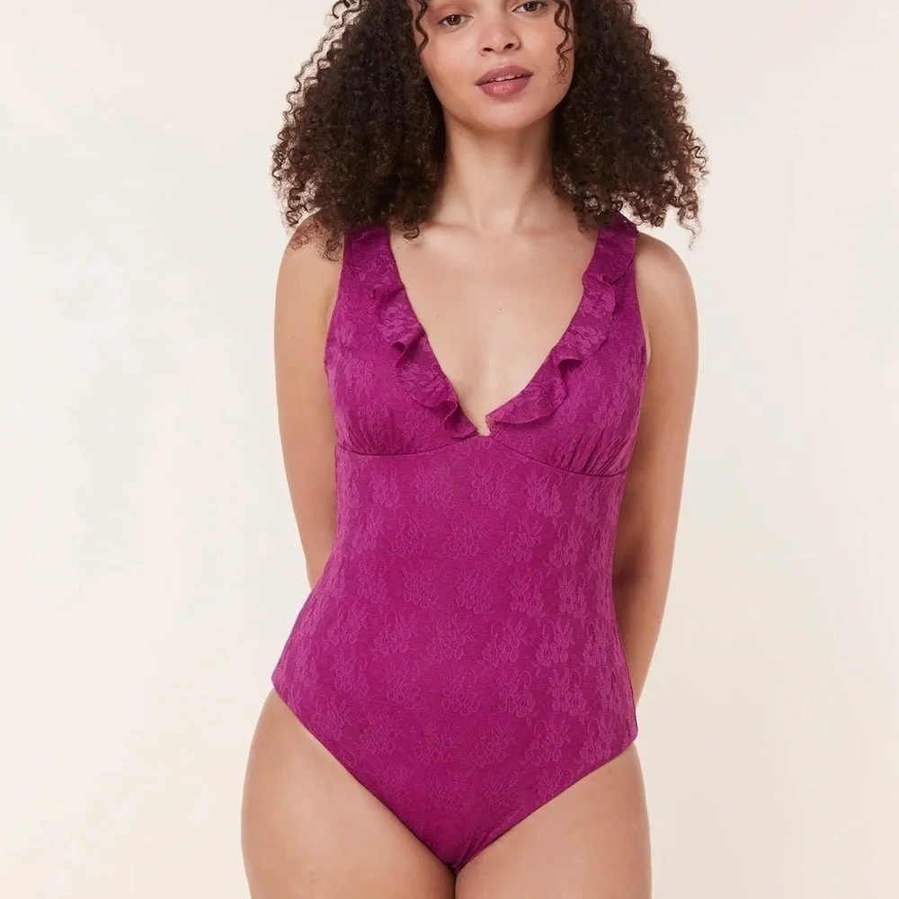 NWT Andie Swim Nemale Floral Lace One Piece Swimsuit in Aura Pink Women’s XS